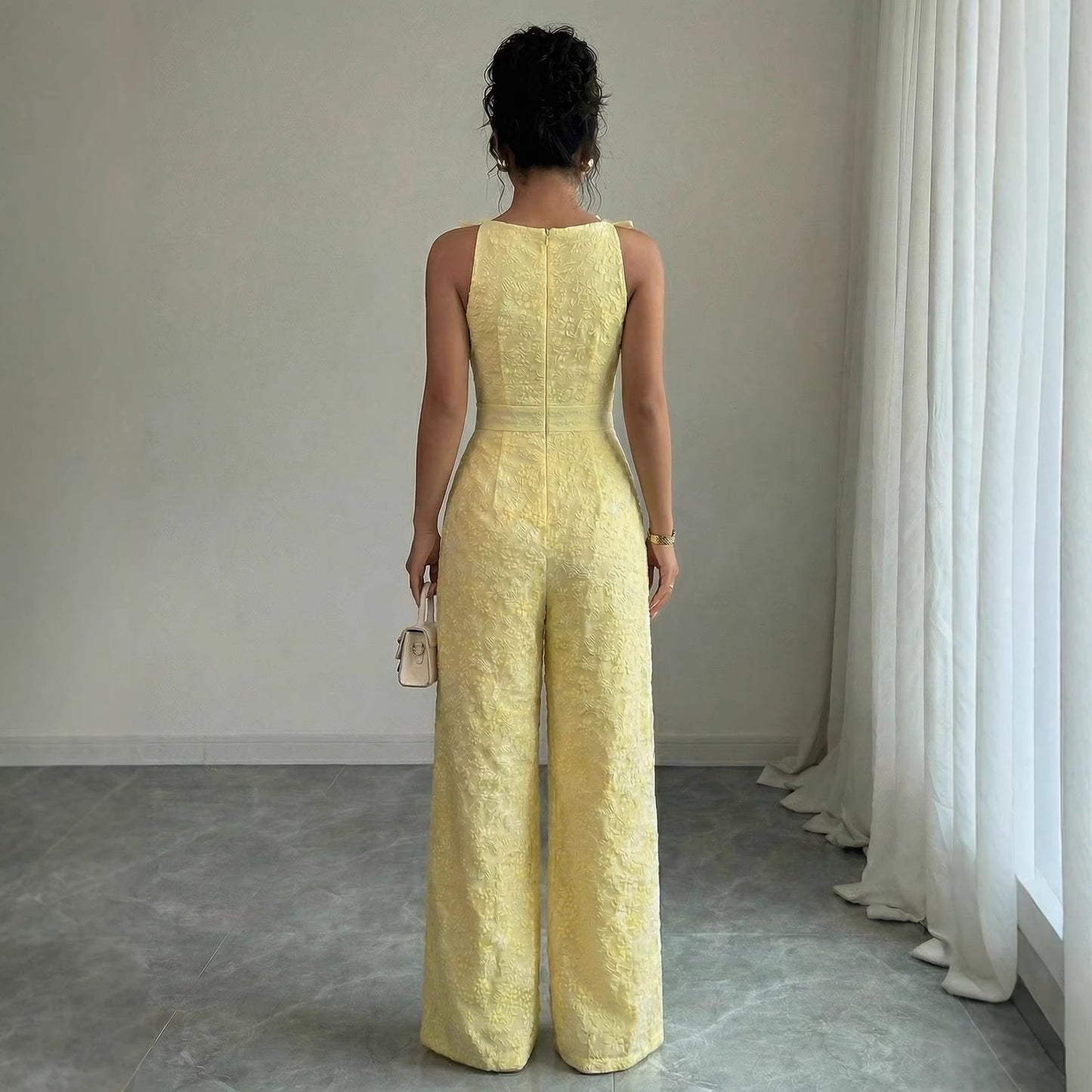 Solid-color Off-shoulder Wide-leg Womens Jumpsuit
