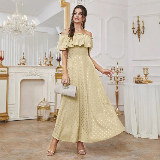 Elegant Polka Dot Gilding Off-Shoulder Dress