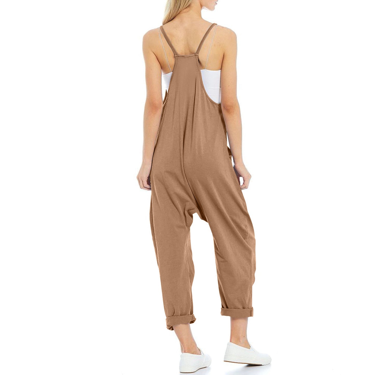 Zipper Pocket Suspender Trousers Jumpsuit