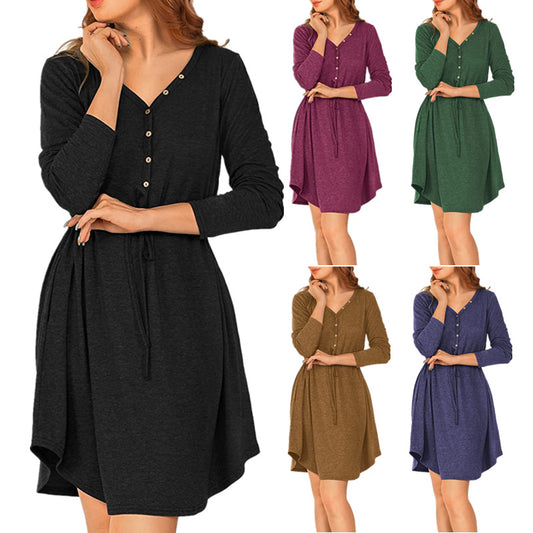 V-Neck Long-Sleeve Princess Dress