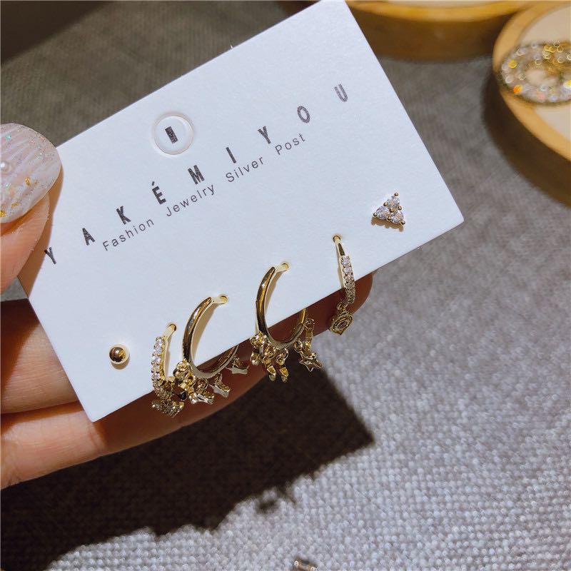 Six-piece hoop star earrings