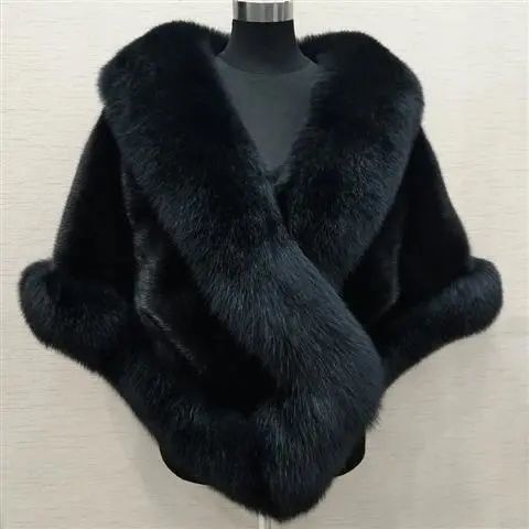 Luxury Fur Poncho Fluffy Shawl Jacket