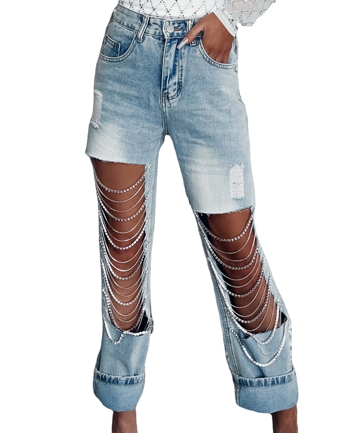 Women's Straight-Leg Ripped Jeans