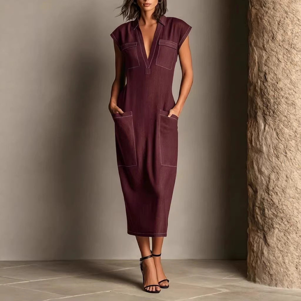 Stand-up Collar Sleeveless Casual Loose-fit Cotton-linen Dress