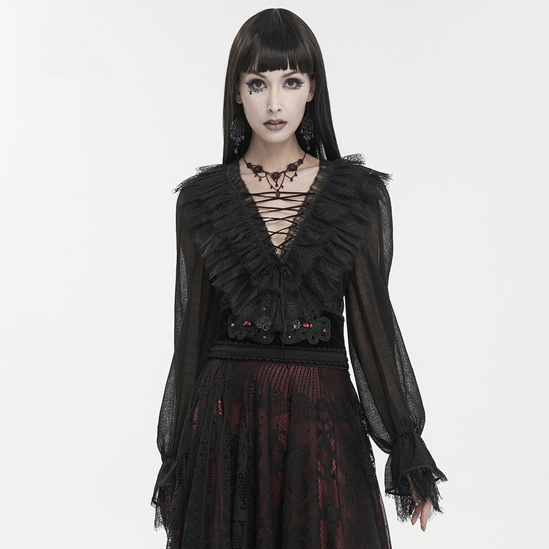 Punk Goth Lace Lace-Up Dress Shirt