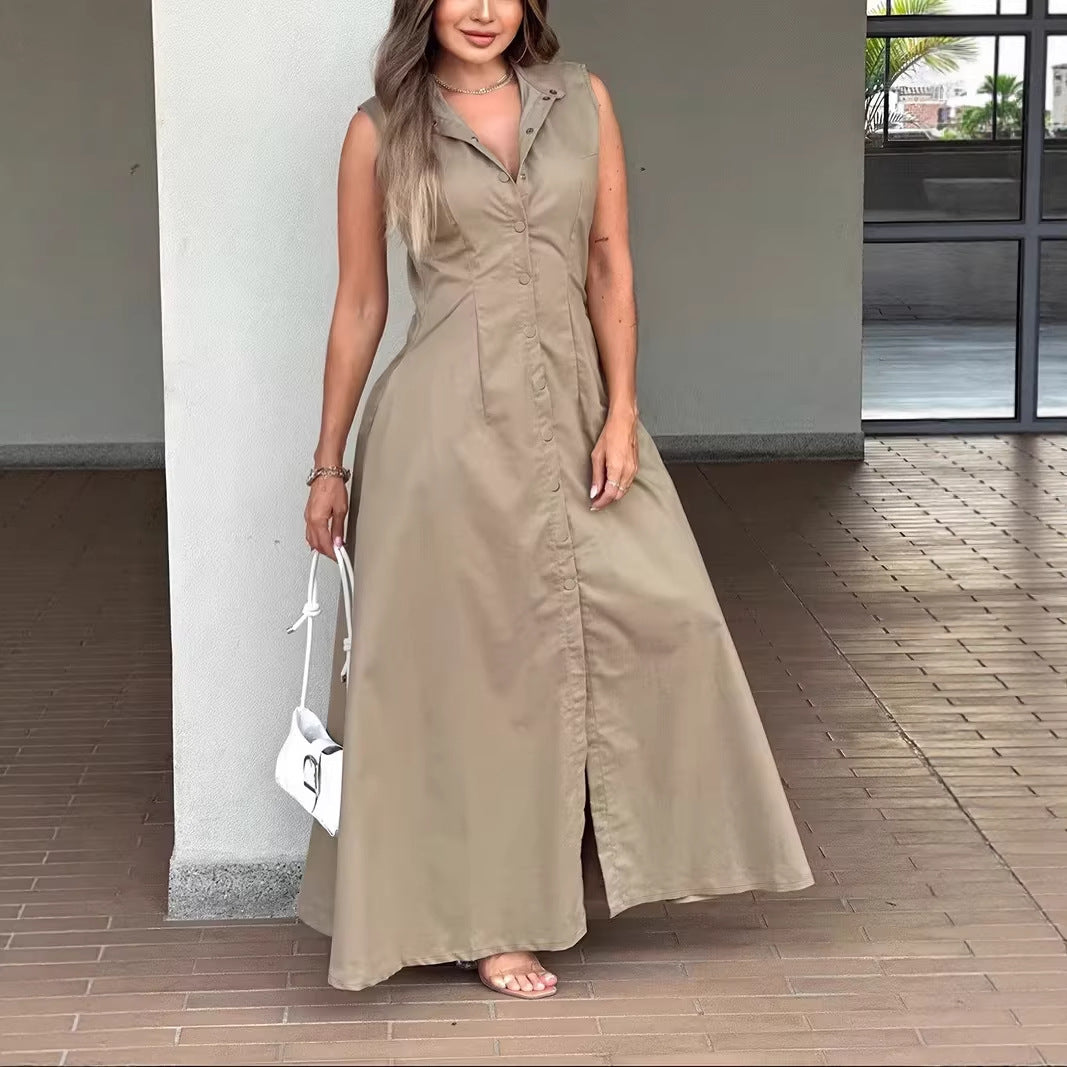 Womens Casual Elegant Sleeveless Long Dress Shirt