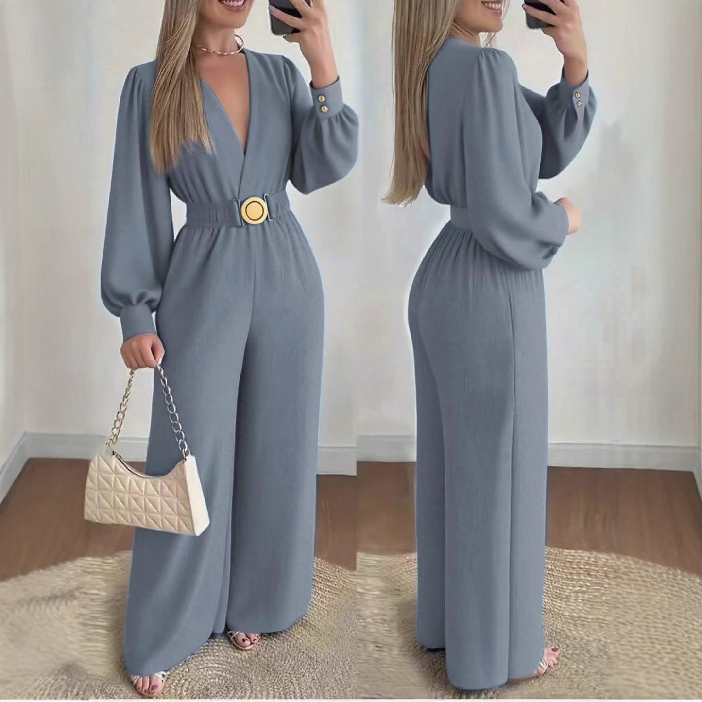 Women's Slim-fit Fashionable Deep V-Neck Jumpsuit