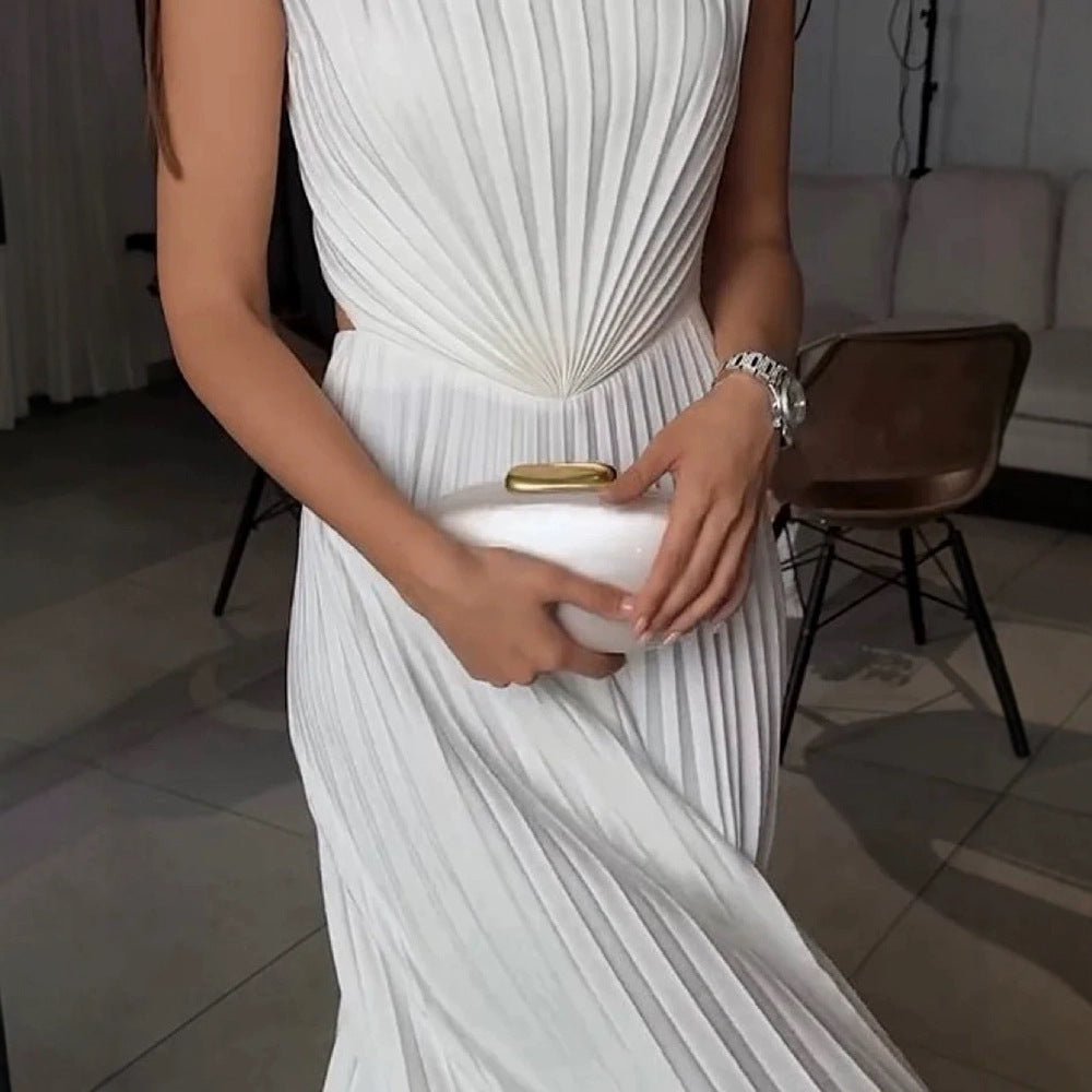 Folding Pleated Maxi Swing Dress