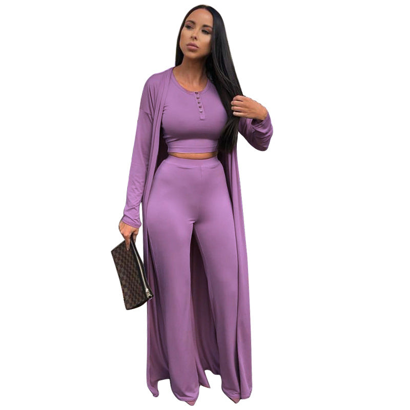 Fashion Solid-Colour Women's Casual Outfut Set