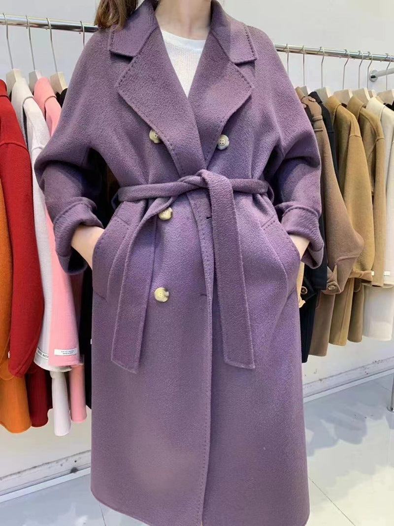 Reversible High-End Water-Ripple Cashmere Long Coat For Women