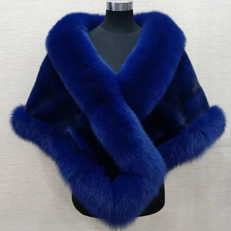Luxury Fur Poncho Fluffy Shawl Jacket