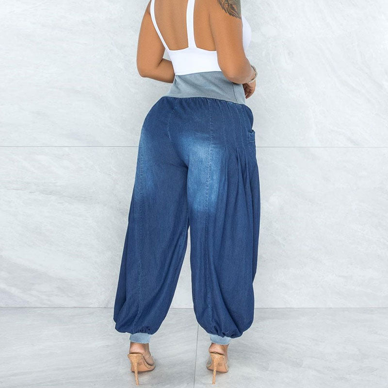 Thin Loose Wide-Leg  Harem Pants - Elastic-Waist Denim Trousers For Women