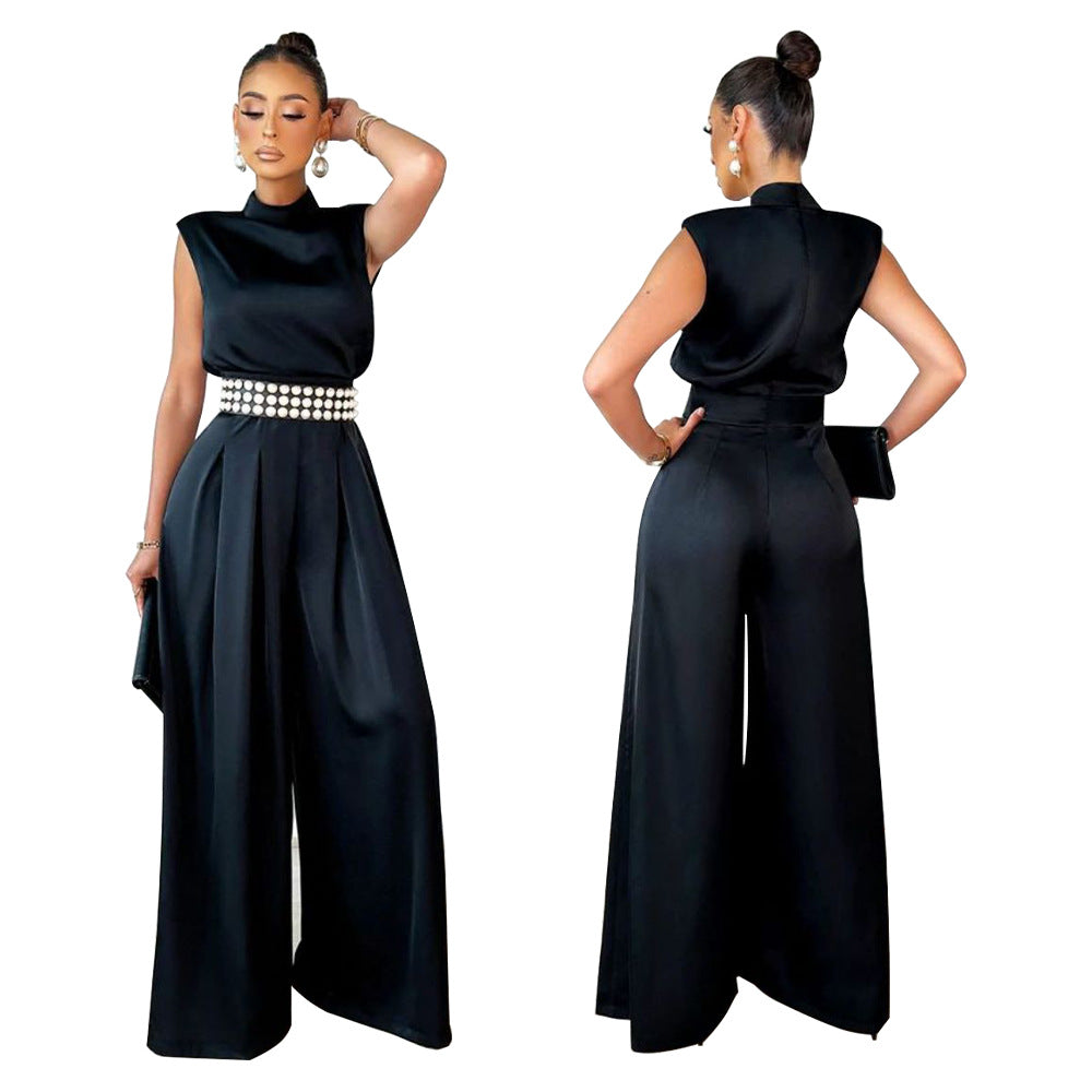 Women's Sleeveless Fitted-Waist Jumpsuit