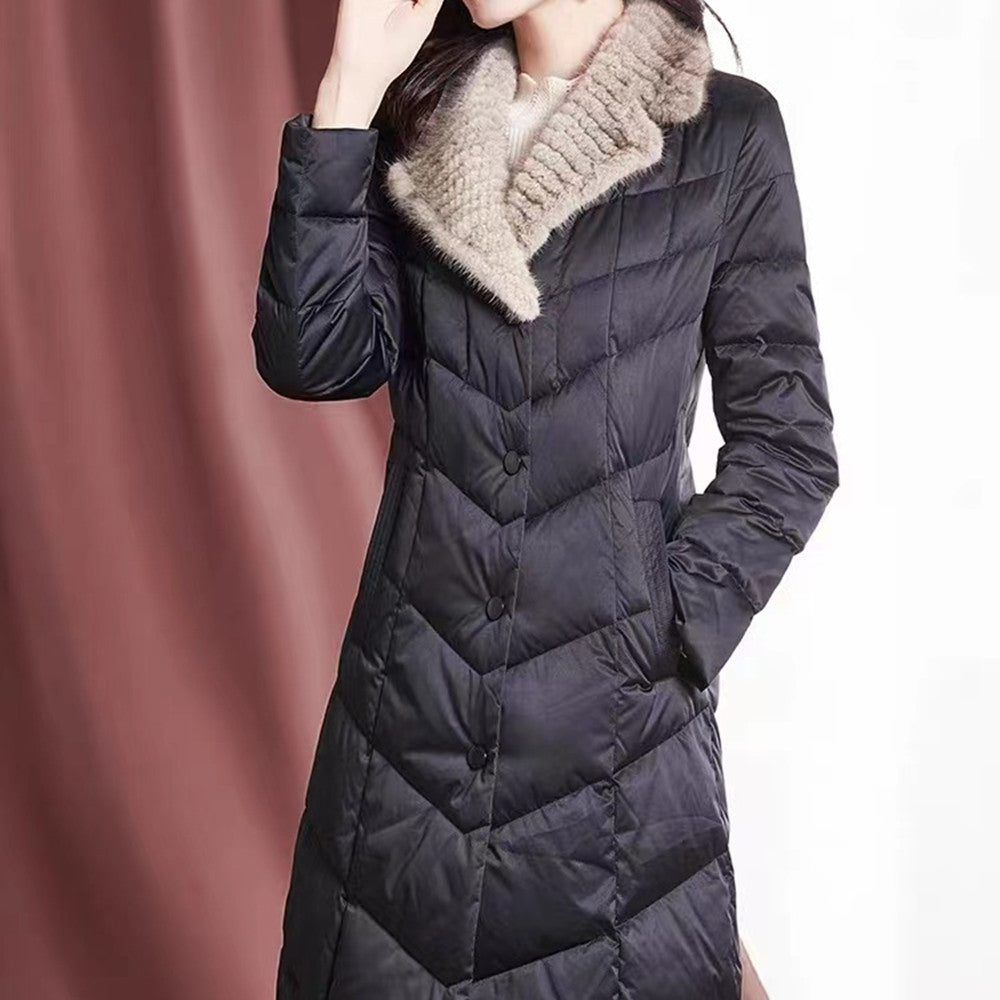 Warm Mink Fur-Collar Down Jacket For Women