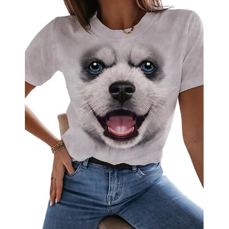 Short-Sleeved Loose Cute Puppy T-Shirt For Women