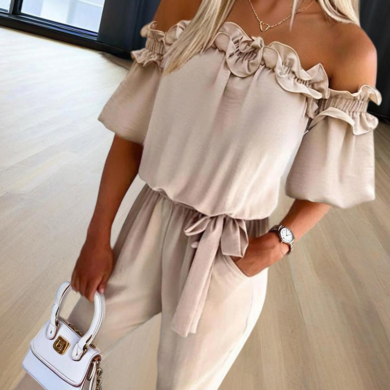 Elegant Ruffle-Sleeves Off-Shoulder Jumpsuit - US Only