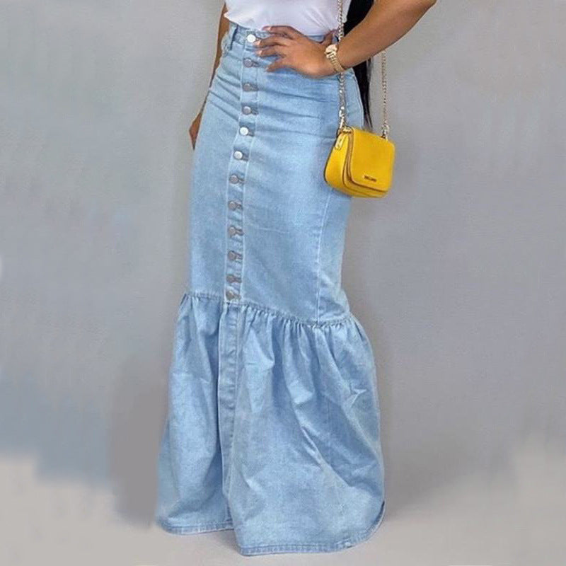 Women's Slim-Fit Peplum Patchwork Denim Skirt