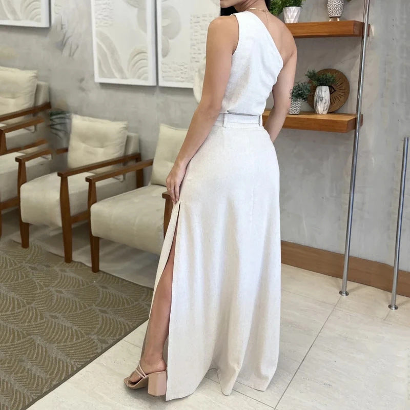 Sleeveless High-Waist Slit Long Dress