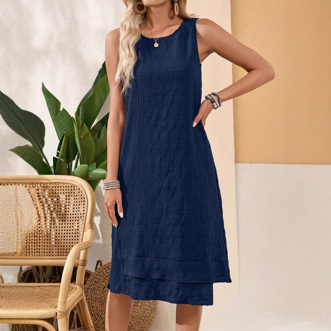 All-Match Sleeveless Round-Neck Midi Dress