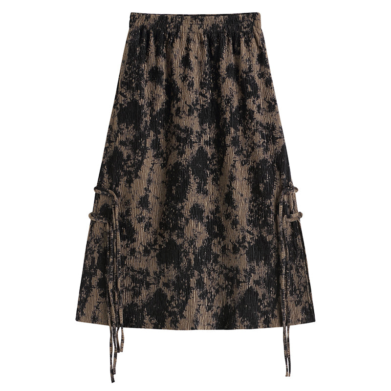 Retro Slit Skirt Women's High Waist Ink Color Mid-length