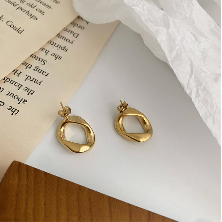 Temperament Simple Titanium Steel Gold-plated Twisted Hoop Earrings Girls Ear Jewelry