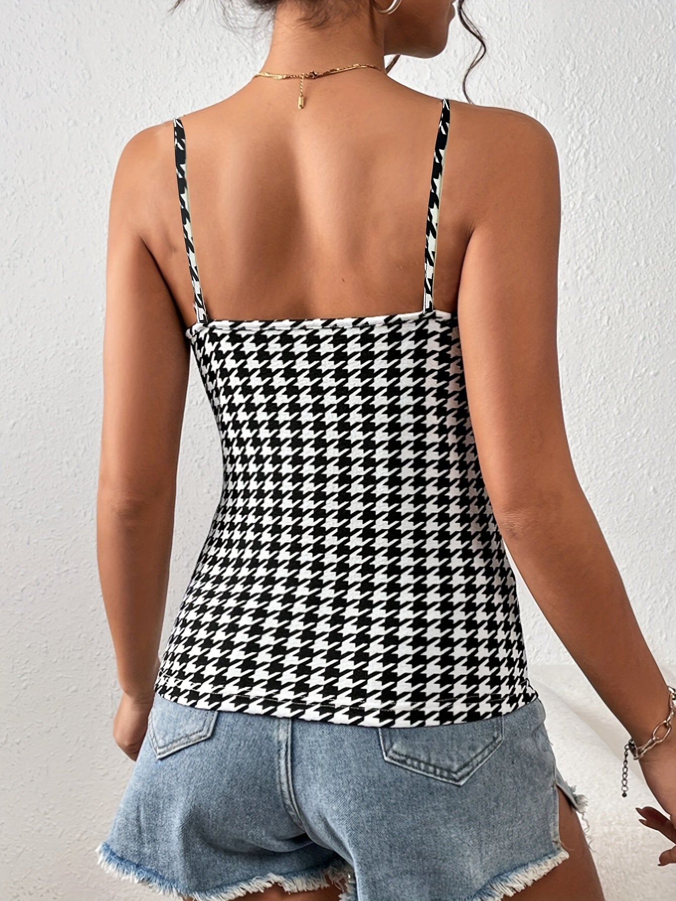 Houndstooth Backless Cross-Strap Cami Top