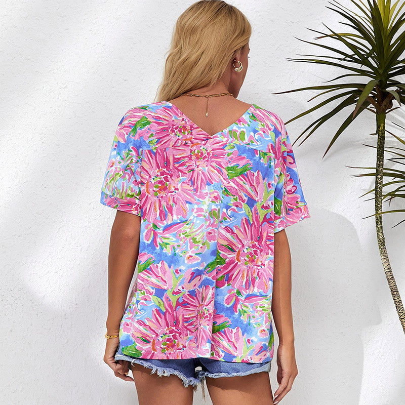 Printed Drop-Shoulder-Sleeve Top For Women