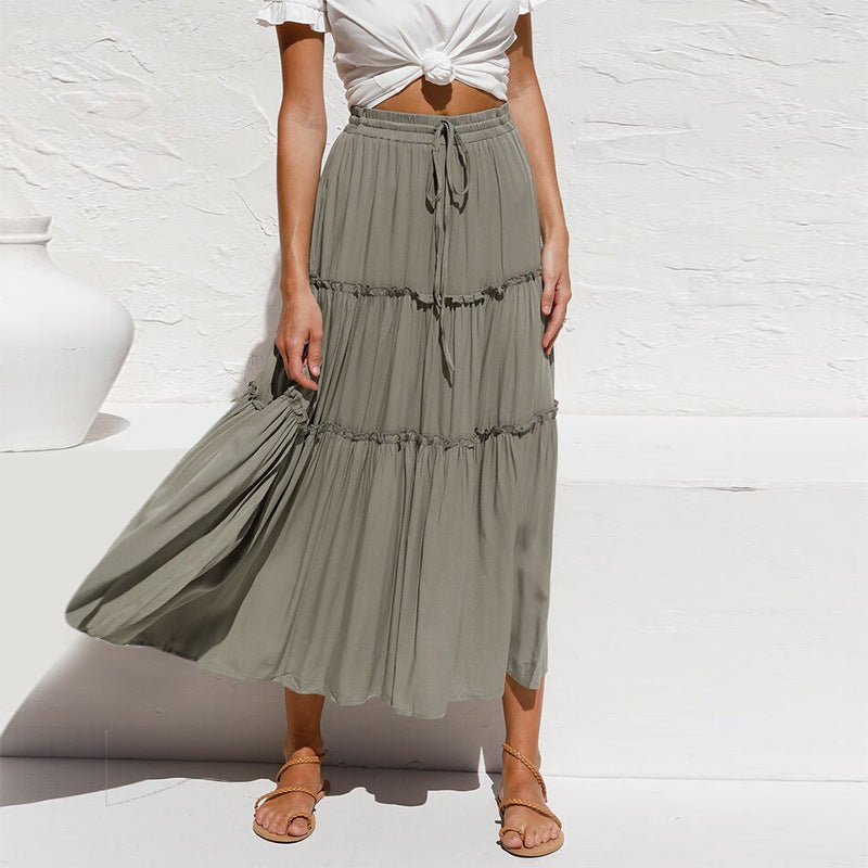 Pure Color Simple Pleated Irregular Skirt