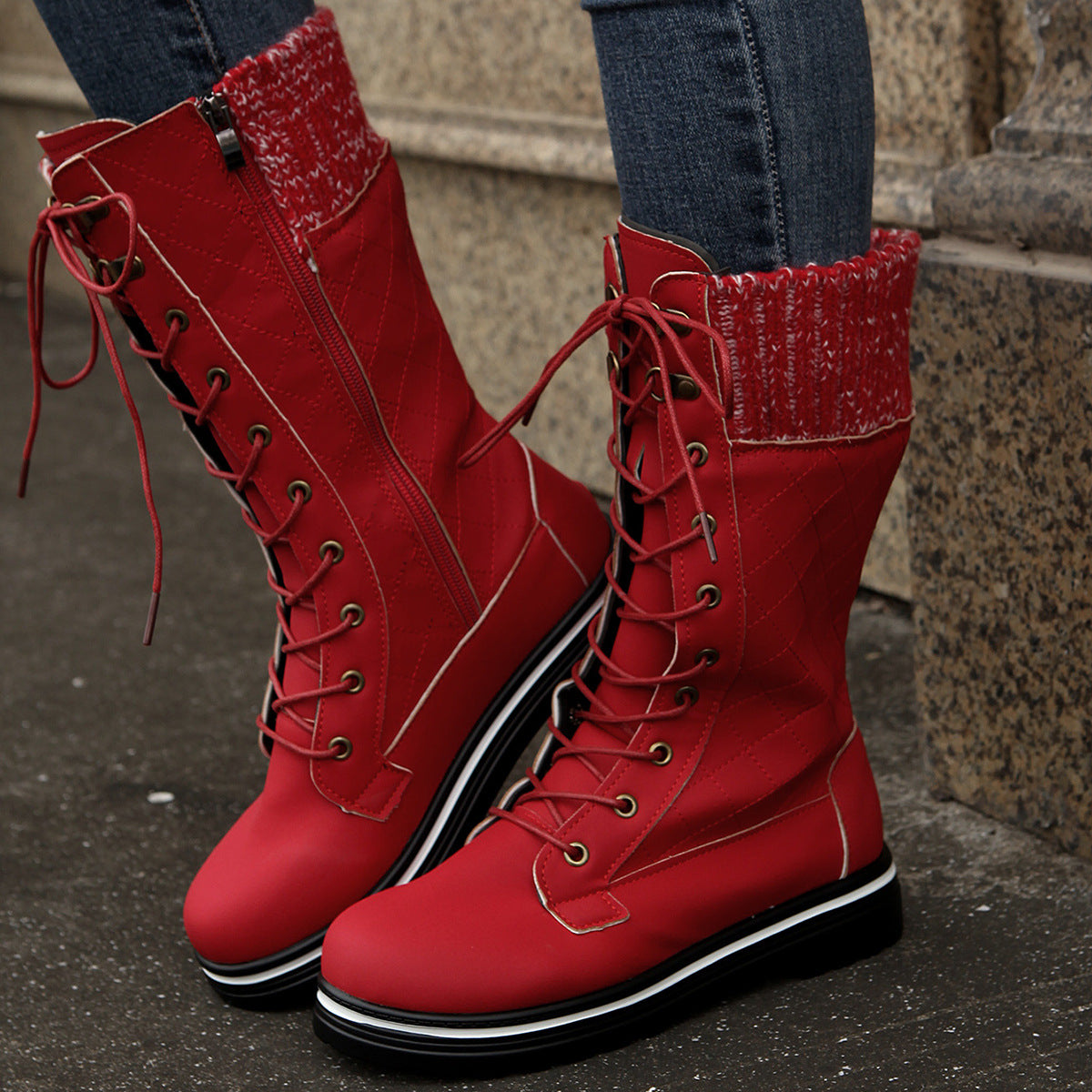 Mid Calf Lace-Up Long Boots