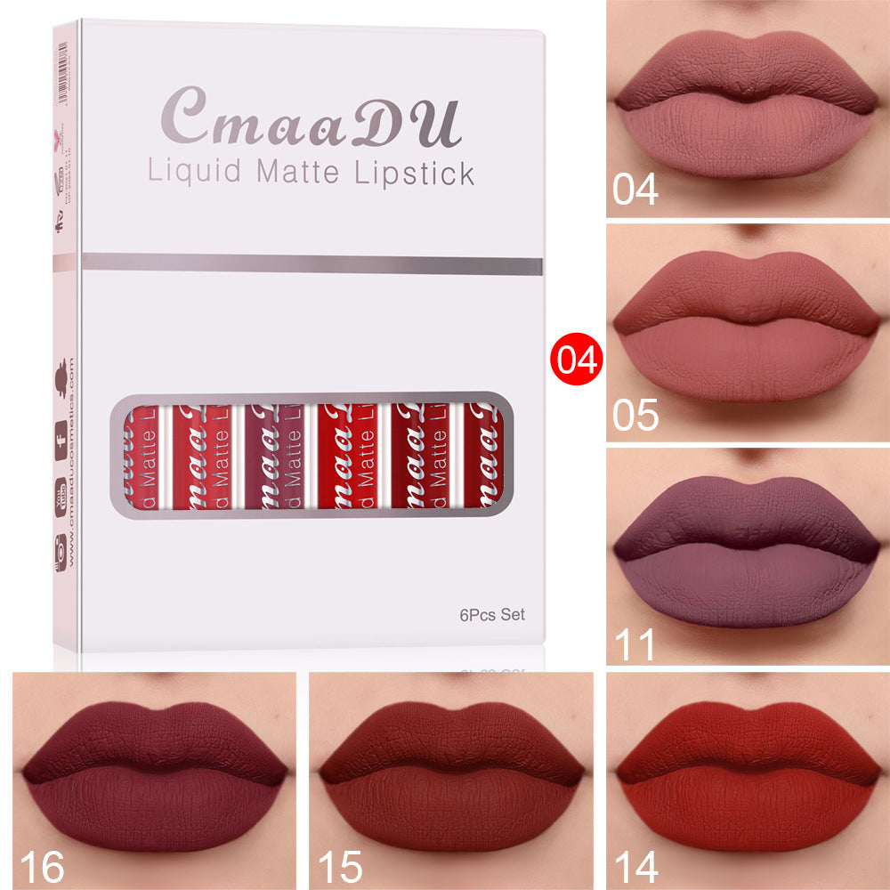 Six Boxes of Matte Non-Stick Cup Waterproof Lipstick - Long-Lasting Lip Gloss