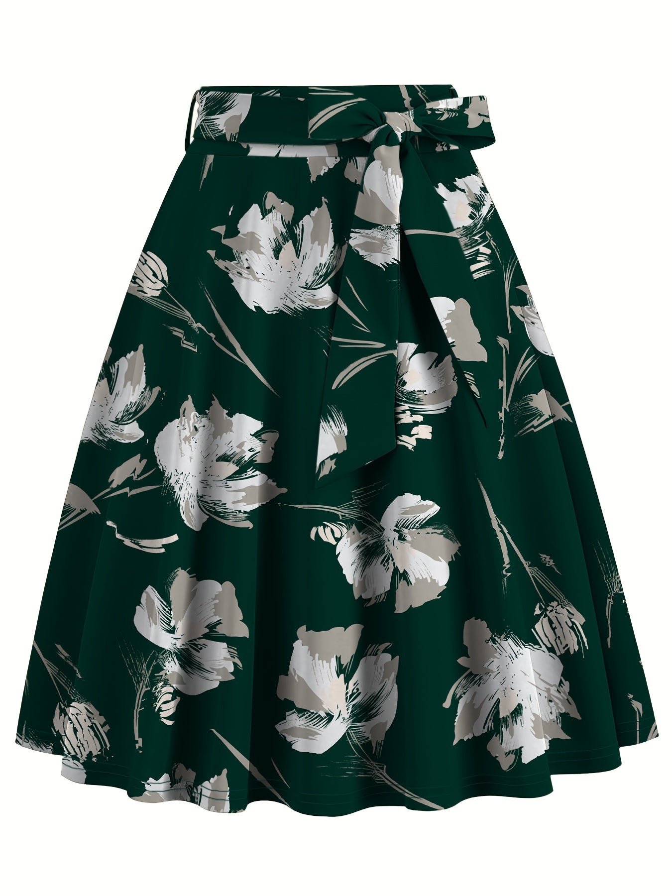 Elegant Belt Floral Midi Skirt