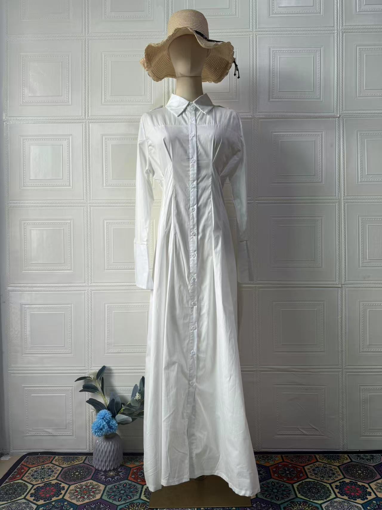 Retro Elegant Long-Sleeve Shirt Dress Long Dress
