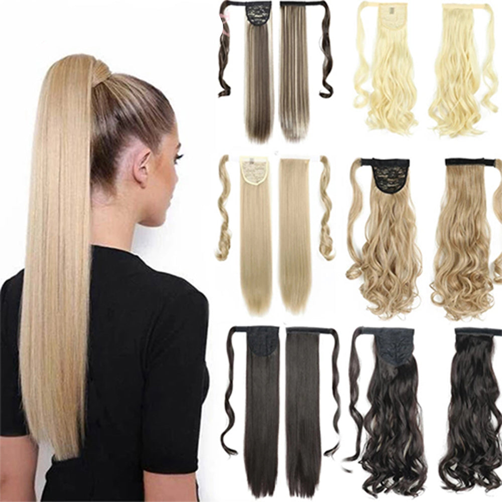 Long Straight Wrap-Around Clip-In Ponytail Heat-Resistant Hair Extensions