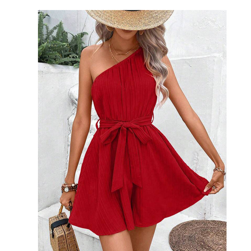Off-Shoulder Lace-Up Sleeveless Jumpsuit