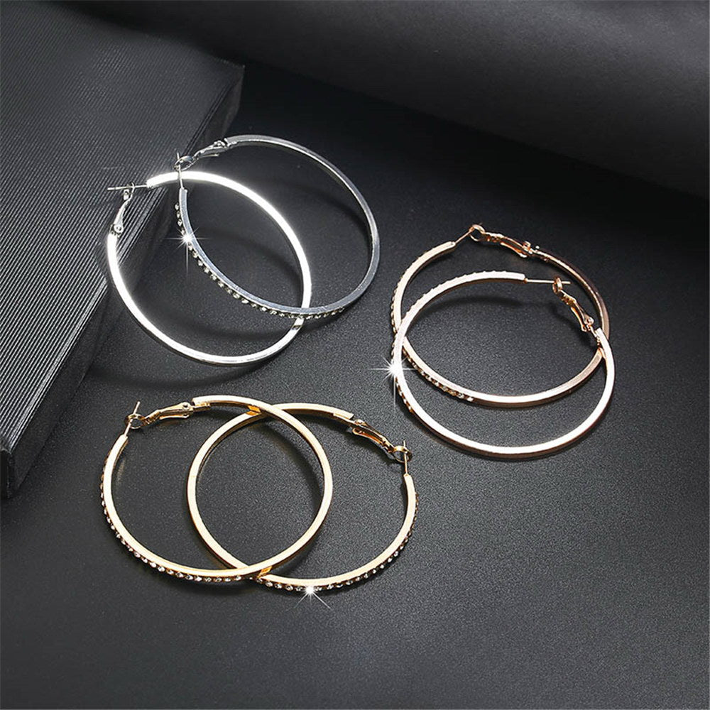 Women's Fashion Gold-Colour Hoop Earrings With Rhinestone