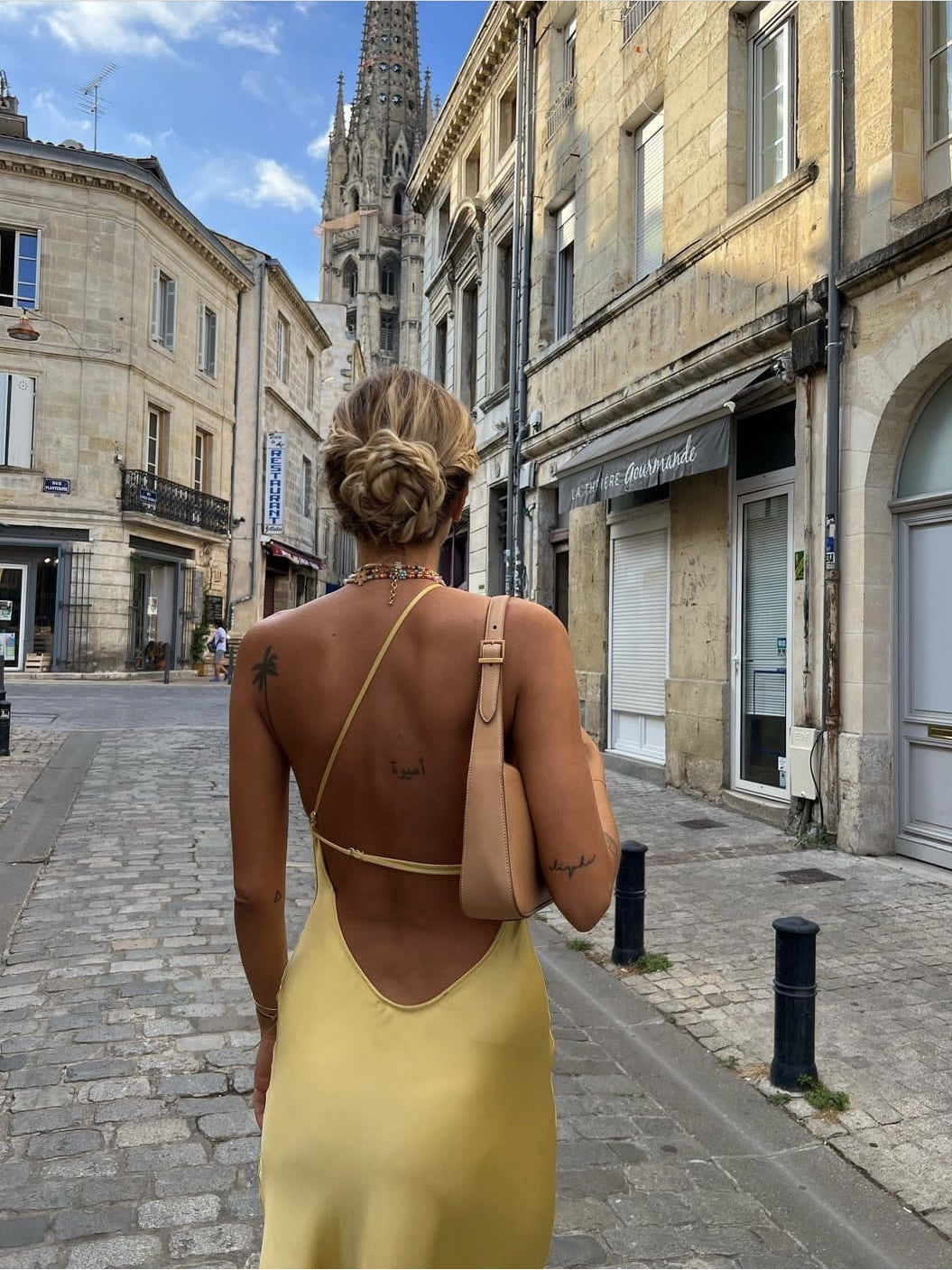 French-Style Satin  Backless Long Dress