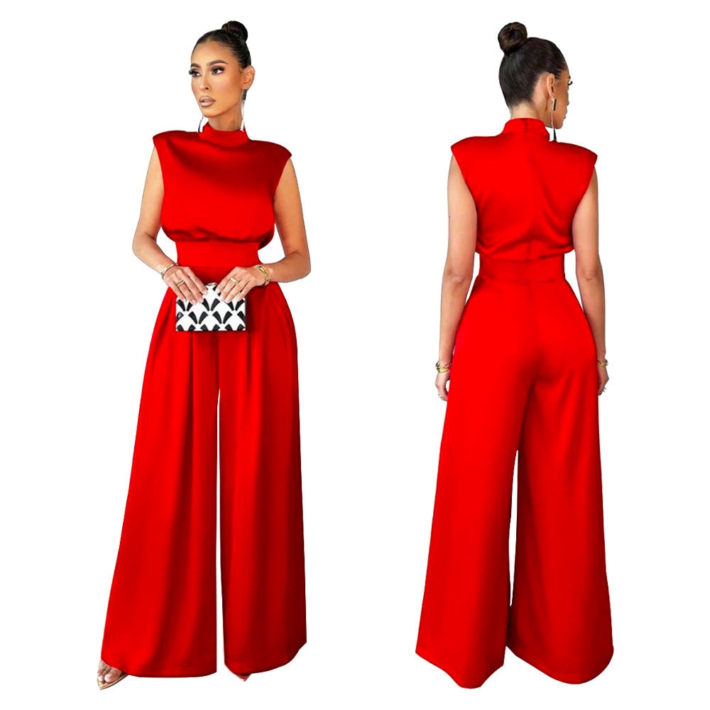 Women's Sleeveless Fitted-Waist Jumpsuit