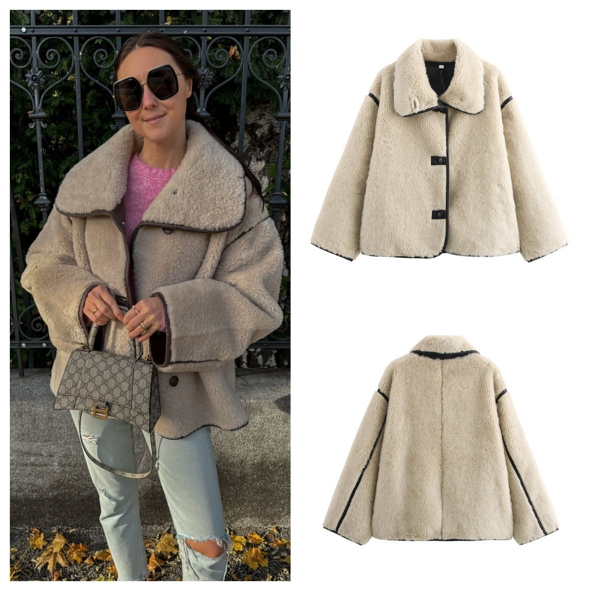 Lapel Fur Integrated Plush Coat