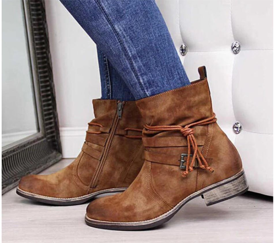 Buckle Ankle Side-Zipper Boots