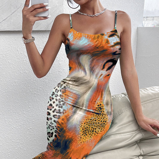 Leopard Print Vacation-Style Off-Shoulder Dress - US Only
