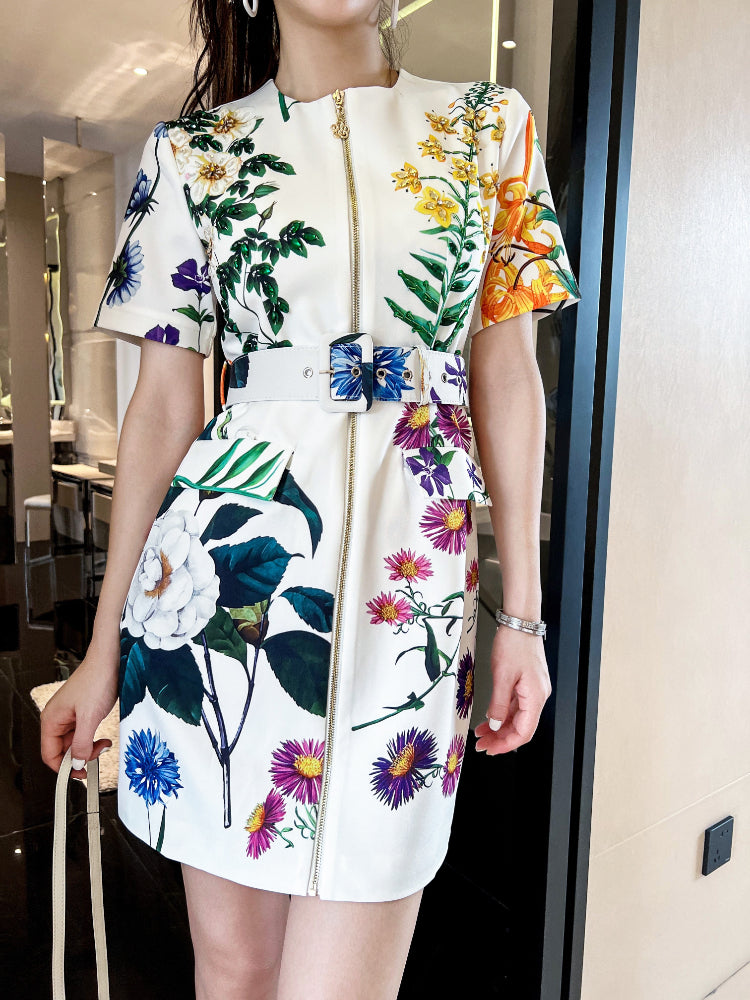 Summer Short-sleeved Floral Dress Pear Shape