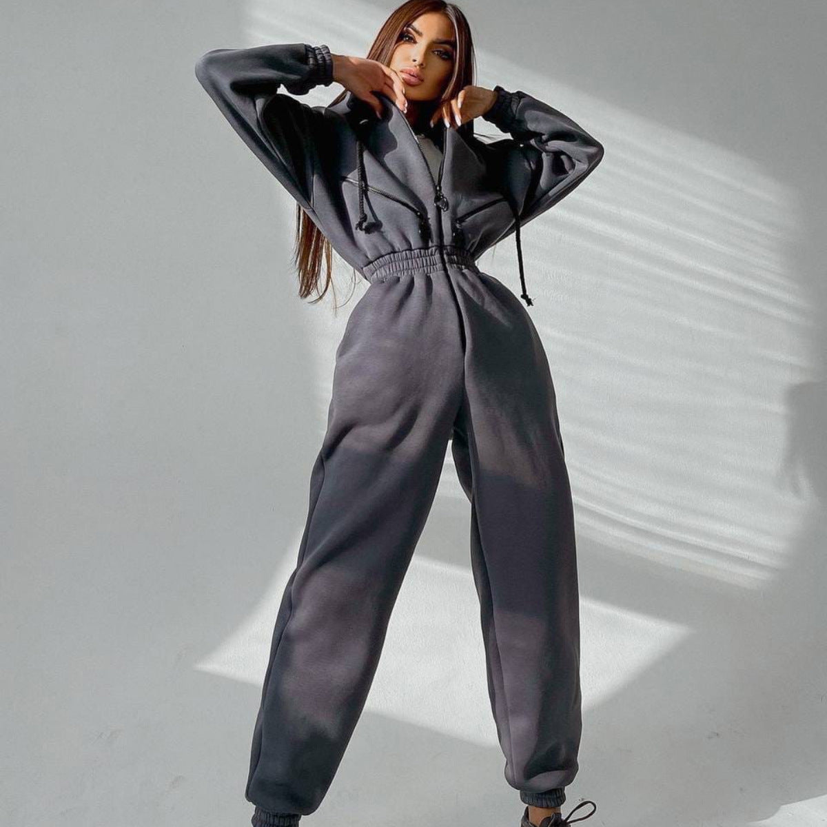 Women's Casual Hooded Jumpsuit - One-Piece Suit