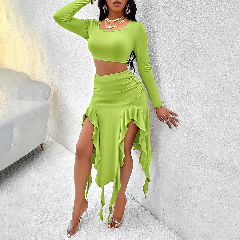 Elegant Pleated Ruffles Outfit - US Only