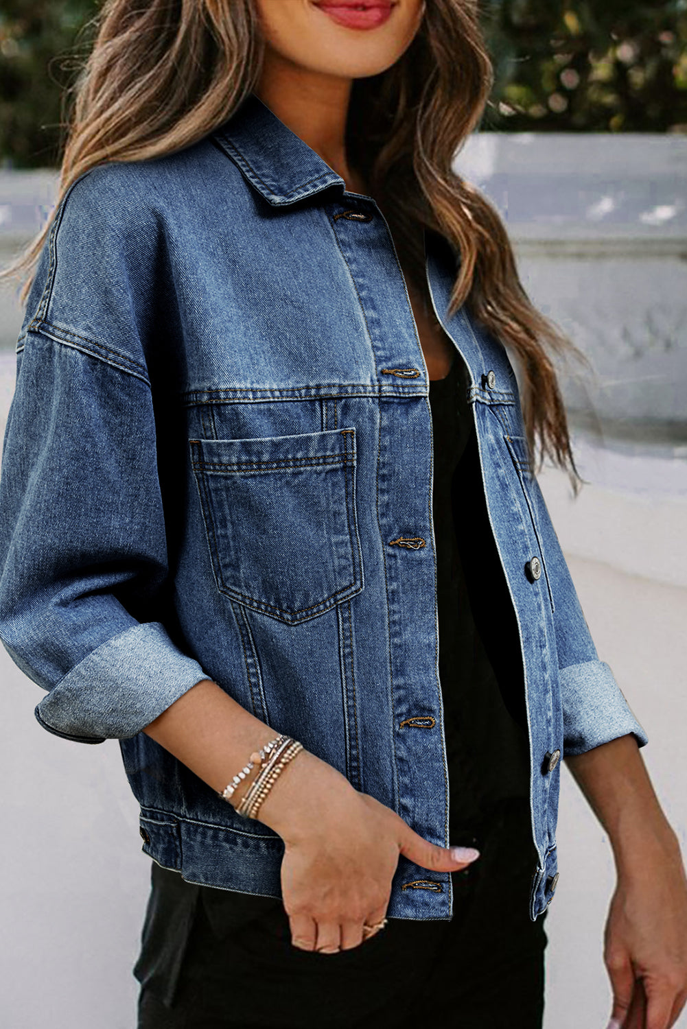 Women's Washed Oversize Pocket Denim Jacket