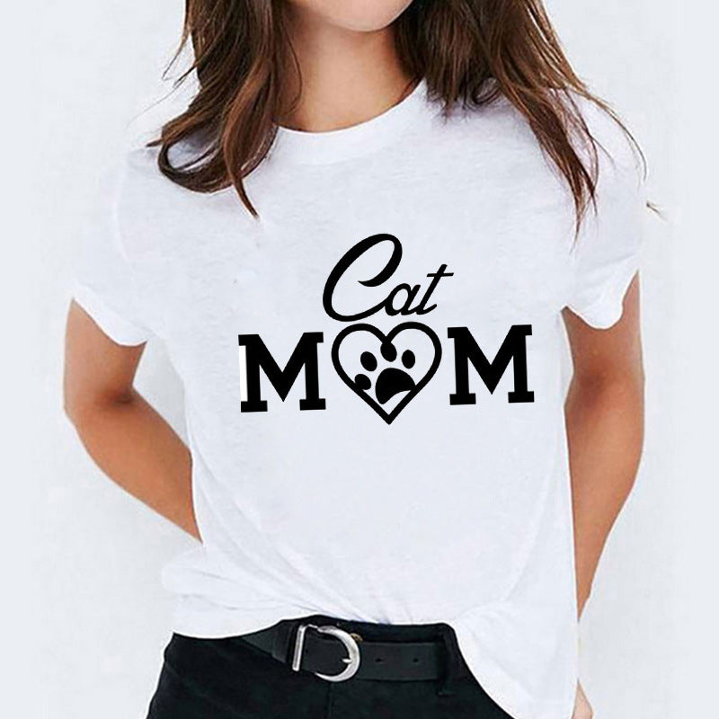 Cat Flamingo Round-Neck Print Short-Sleeve T-Shirt Short For Women