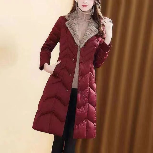 Warm Mink Fur-Collar Down Jacket For Women