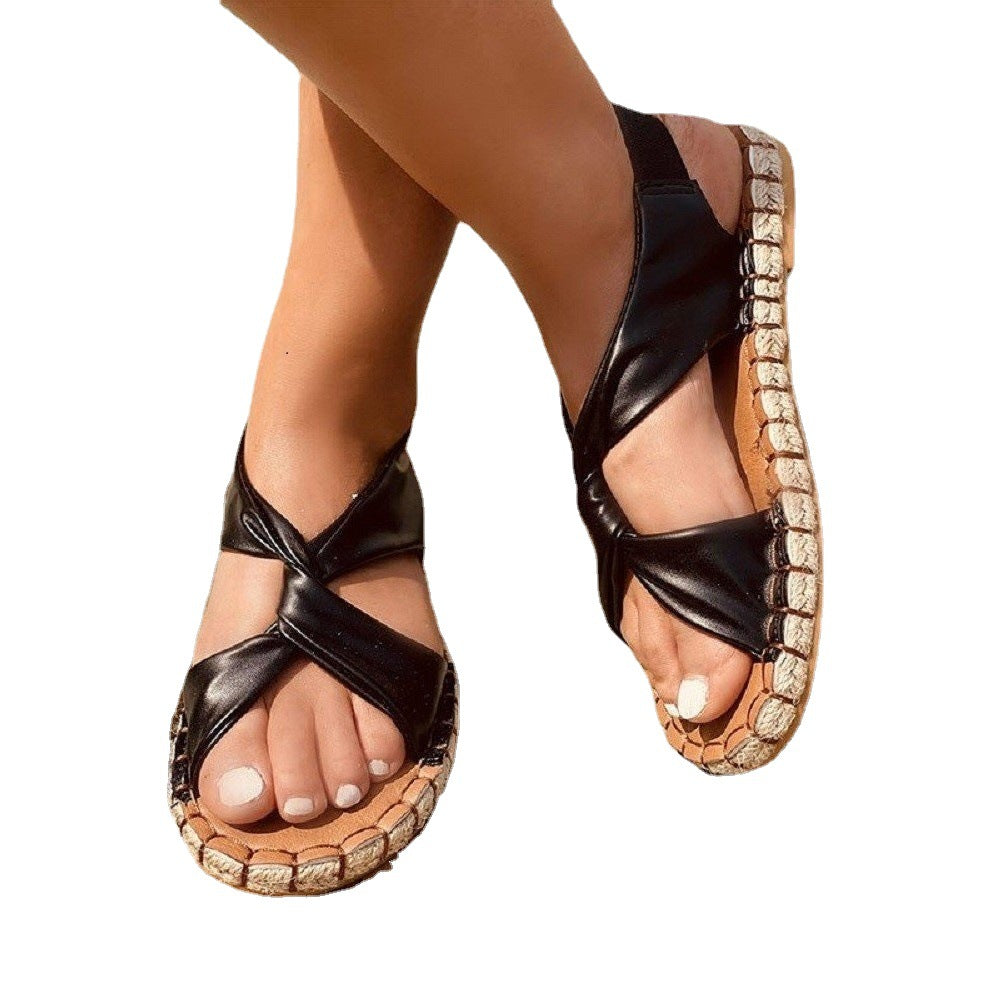 Leopard Print Women's Casual Flat Cross Sandals