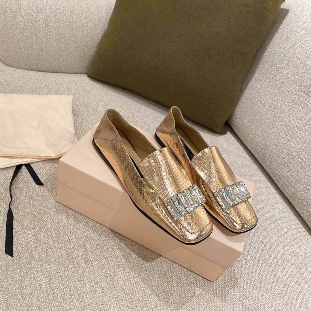 Sequins Square-Toe Flat Loafers Shoes