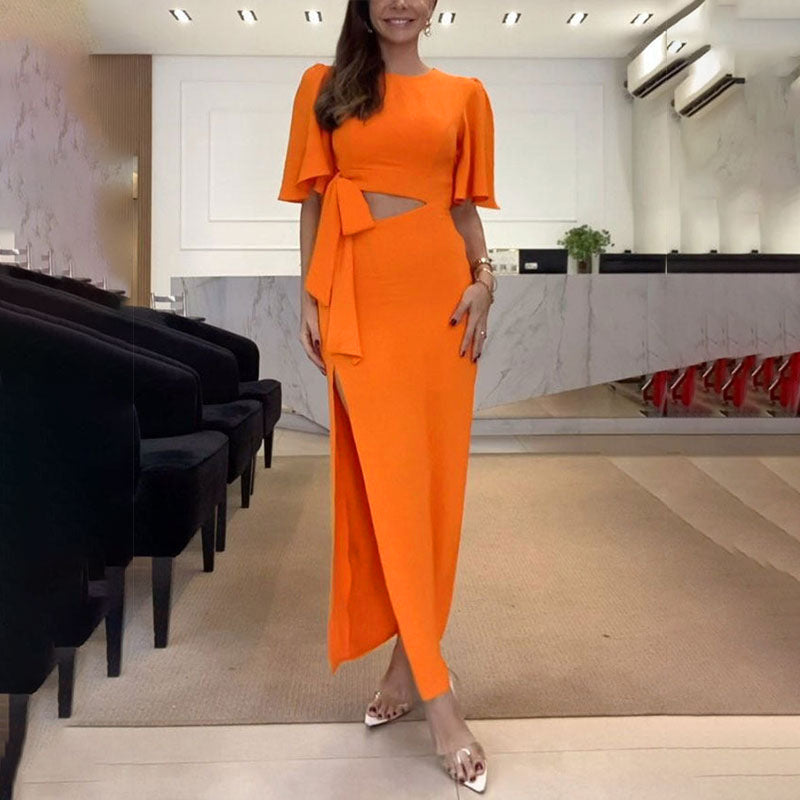 Beautiful Round-Neck Backless Waist-Trimming Dress For Women