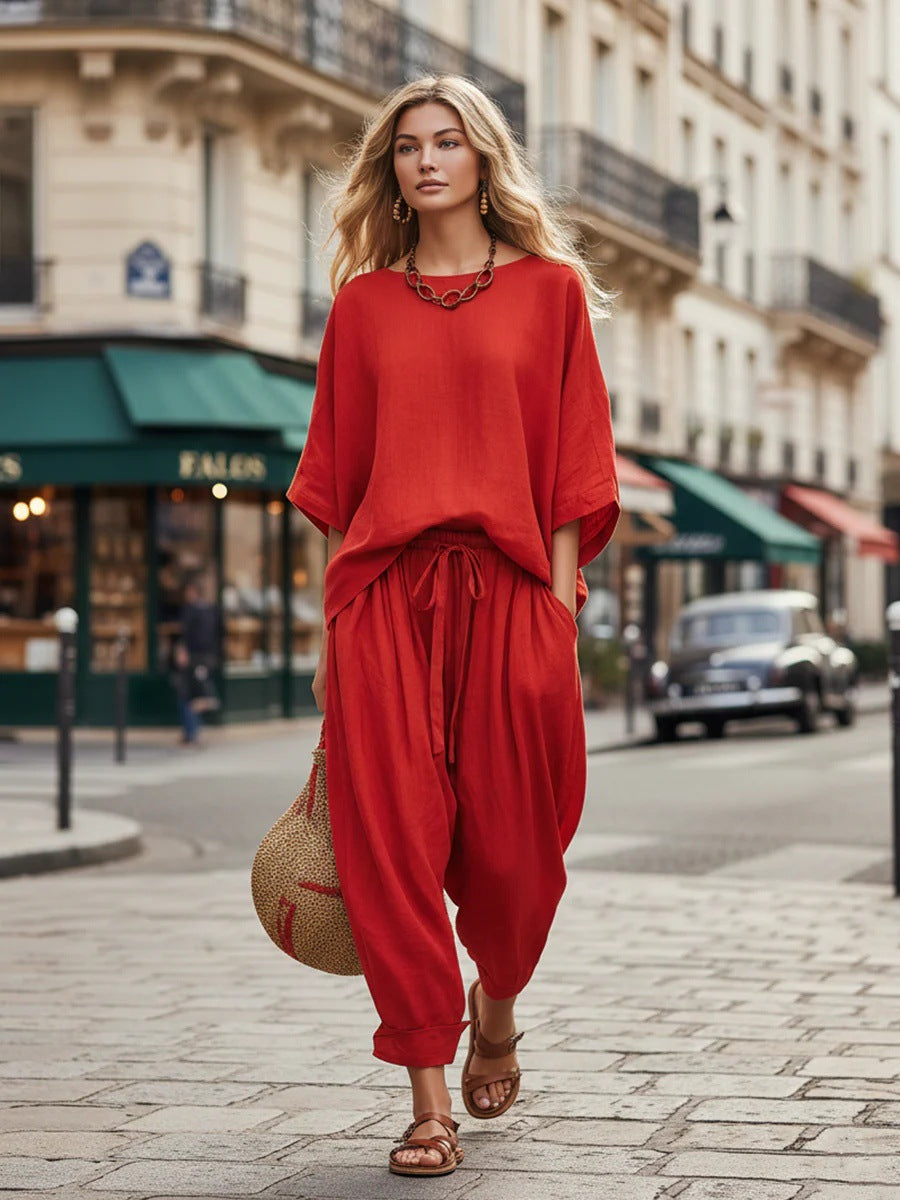 Women's Solid Color Loose Casual Set